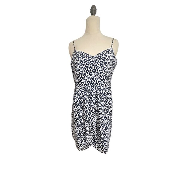 J. Crew Navy and White Geometric Print Dress with Pockets Size 16 - Picture 1 of 6
